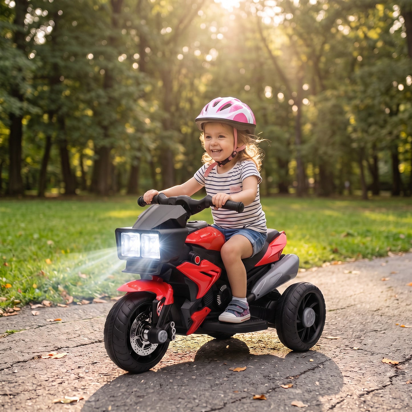 Kids Electric Motorcycle Ride-On Toy, 3-Wheel Battery-Operated Motorbike with Horn, Toddler Ride On Bike, Red