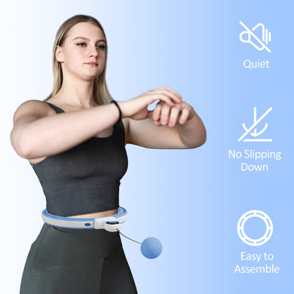 Smart Weighted Hula Hoop, Massage Hula Ring w/ 16 Detachable Knots, 360° Auto-Rotating Ball, Digital Counter Light Blue