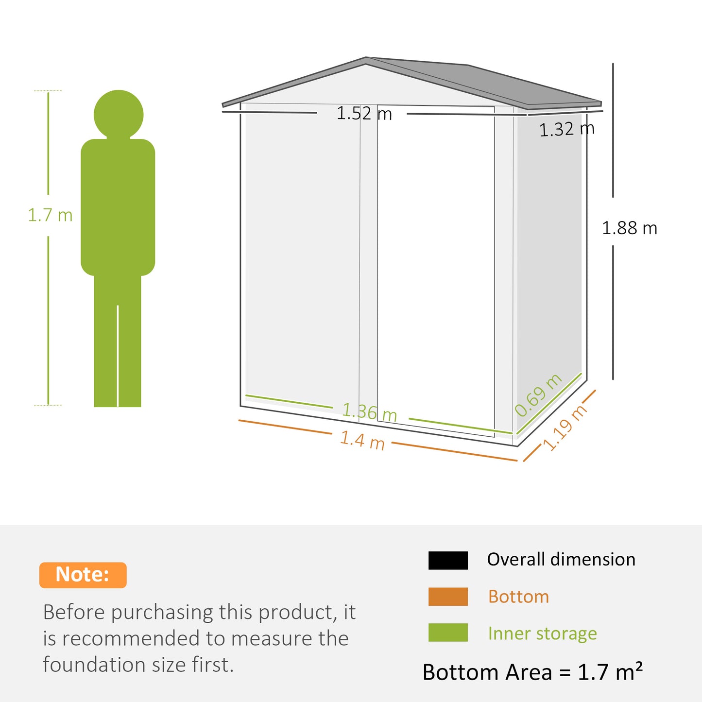 4.3 x 5ft Outdoor Garden Storage Shed - Grey Wood Effect