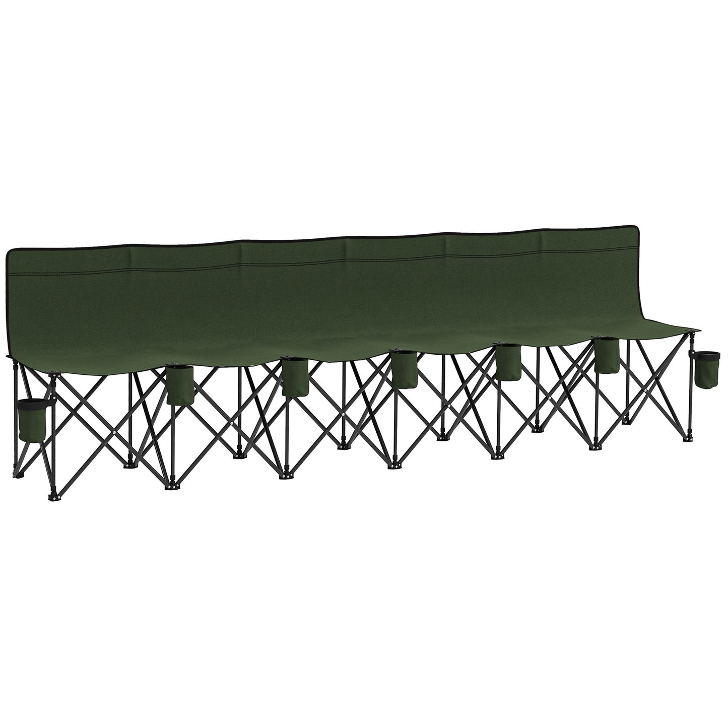 6 Seater Folding Camping Chair with Cup Holder & Carry Bag - Green