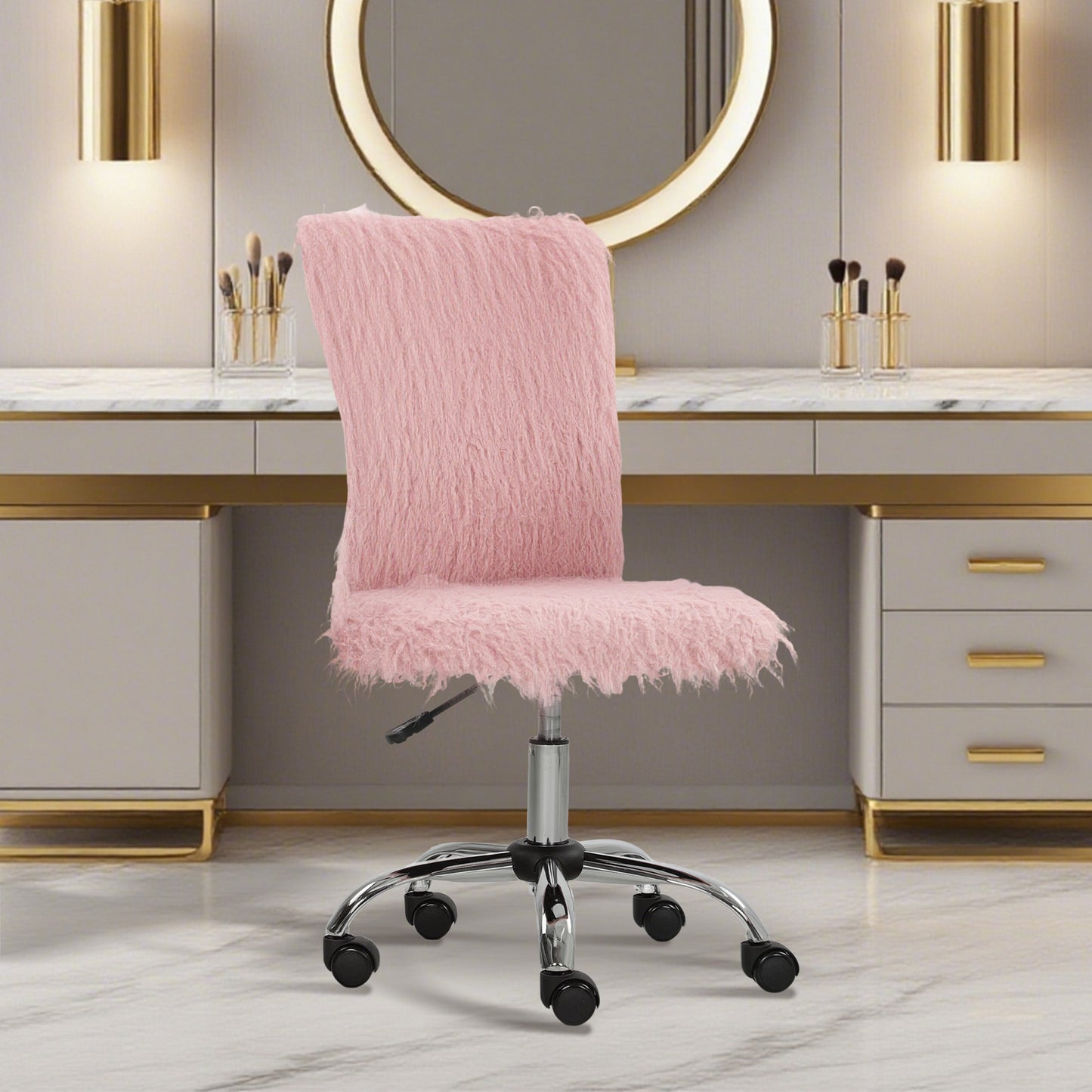 Plush Office Desk Chair, Modern Armless Swivel Vanity Chair with Adjustable Height for Home Office, Bedroom, Living Room