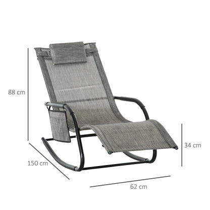 Outdoor Garden Rocking Chair, Patio Sun Lounger Rocker Chair with Breathable Mesh Fabric, Removable Headrest Pillow, Armrest