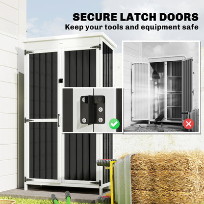 Outdoor Storage Cabinet with Removable Shelves, Garden Tool Shed with Asphalt Roof, White and Black