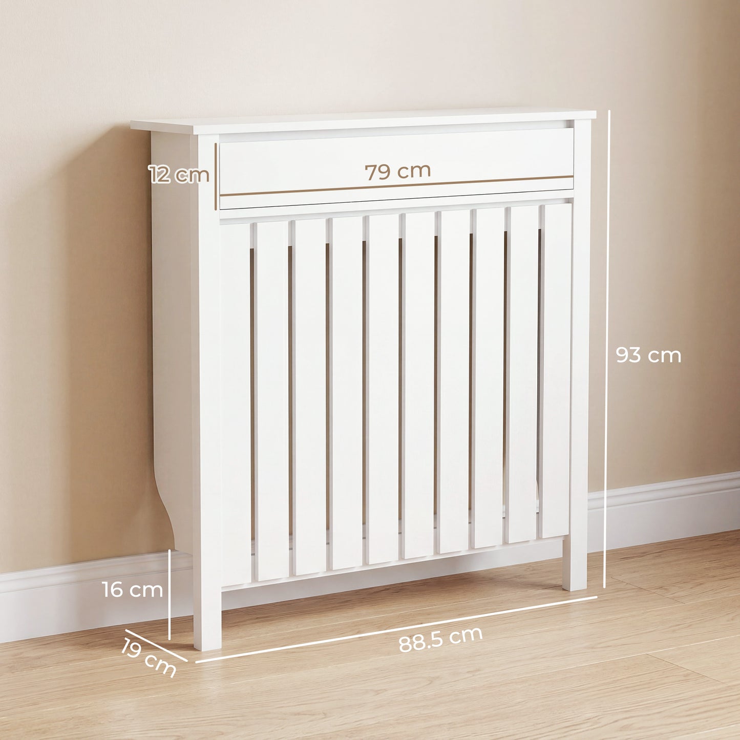 93 x 88.5cm Rustic-Look Radiator Cover - White