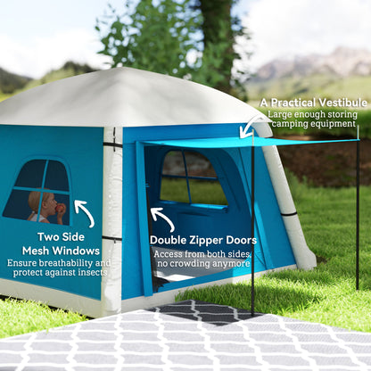 Inflatable Camping Tent w/ Hand Pump, Easy Setup 1/2 Person Blow Up Tent Waterproof 190T Taffeta w/ Mesh Windows