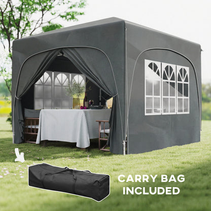 3 x 3m Pop-Up Gazebo Shelter, with Accessories - Dark Grey