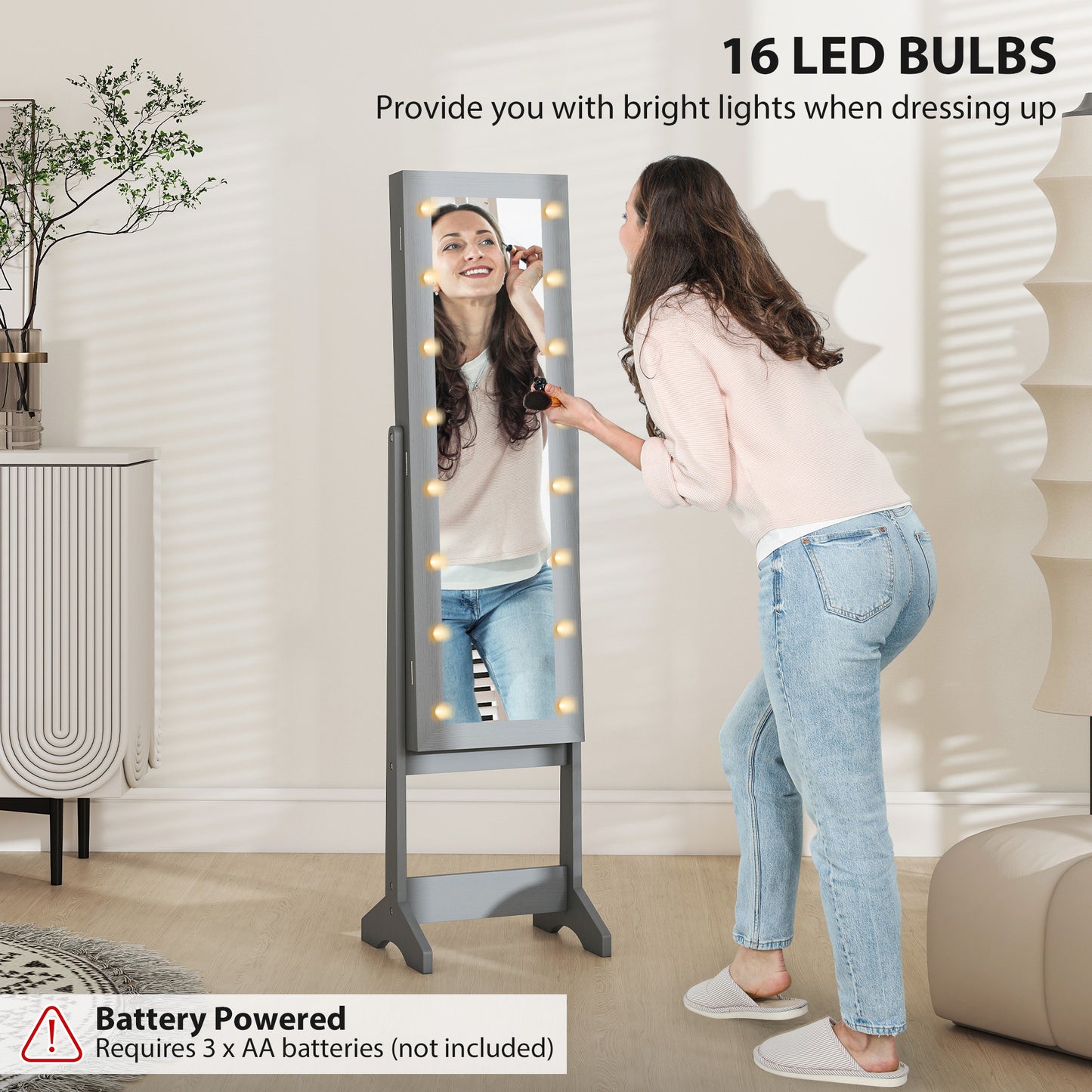 Freestanding Mirrored Jewellery Storage Cabinet - Grey