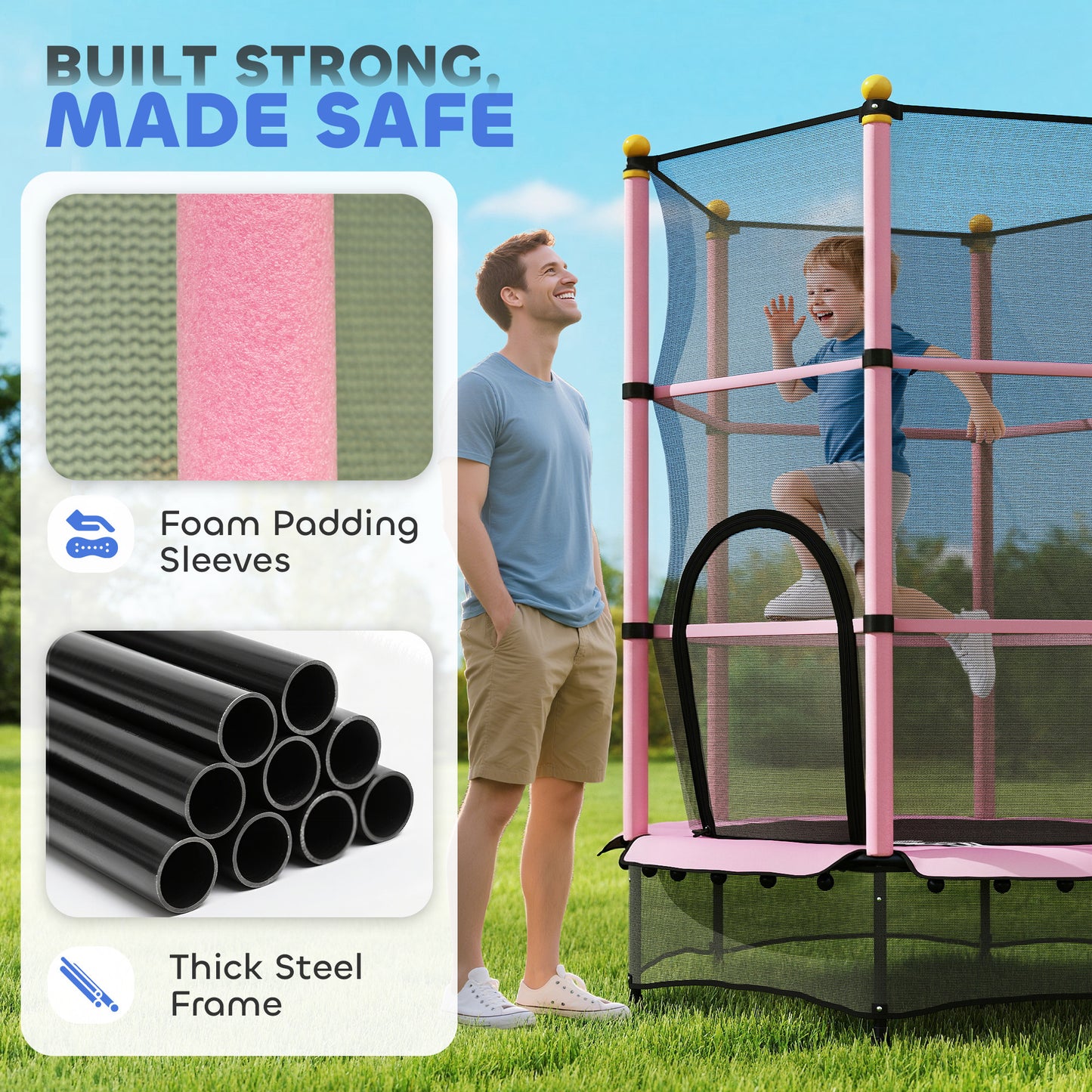 4.6FT/55" Kids Trampoline with Enclosure Net, Outdoor Indoor Use, for Ages 3-10 Years, Pink