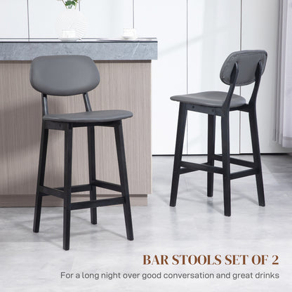 Bar Stools Set of 2, Breakfast Bar Chairs, PU Leather Upholstered Kitchen Stools with Backs, Footrests and Solid Wood Legs