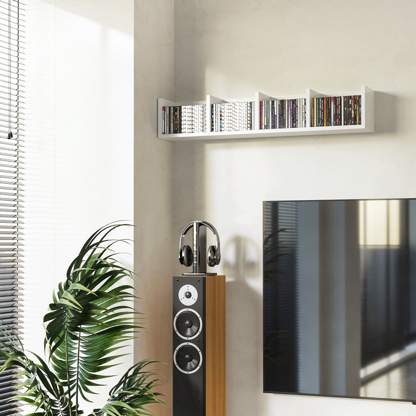 Wall-Mounted Media Storage Shelf – White