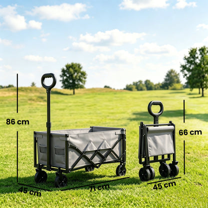 60L Foldable Festival Trolley on Wheels, Collapsible Wagon Cart with Drop-Down Tailgate, Adjustable Handle, Grey
