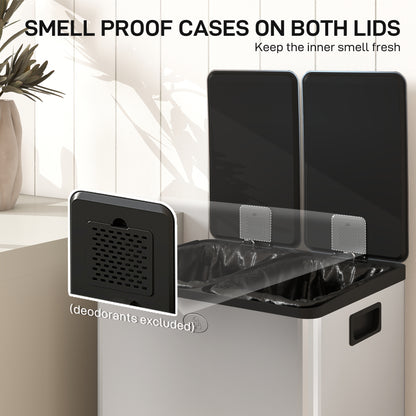 56L Dual Compartment Stainless Steel Bin, with Deodoriser Holders - Silver Tone