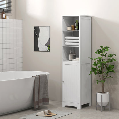 Slim Bathroom Storage Cabinet, Tall Bathroom Cabinet with 3 Open Shelves and Adjustable Shelf, White