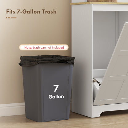 175cm Tall Kitchen Cabinet, Kitchen Cupboard with Rubbish Bin Cabinet, 3 Door Shelves and 2 Acrylic Doors, White