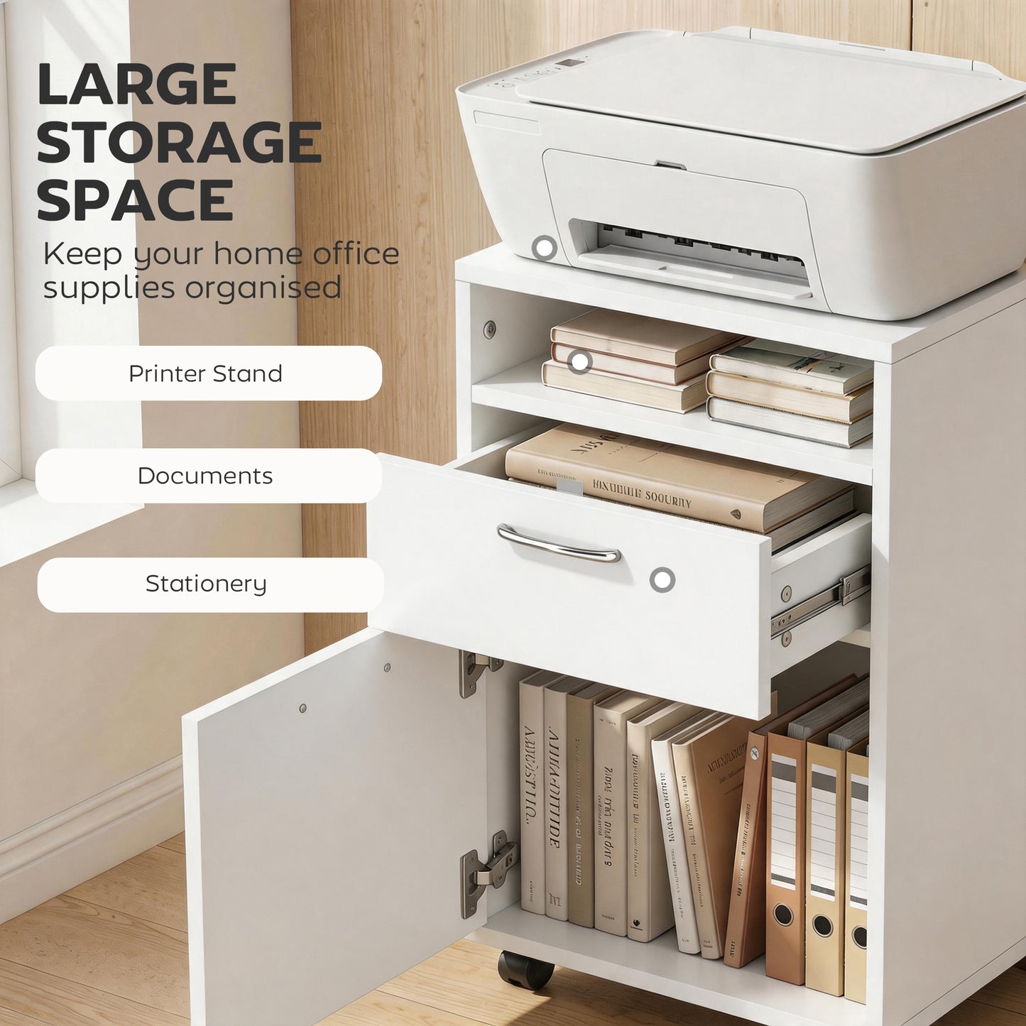 Filing Cabinet, Mobile File Cabinet with 2 Lockable Drawers, Office Home Organiser on Wheels for A4