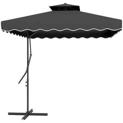 2.5m Cantilever Parasol with Easy Lever, Square Double Top Garden Parasol Umbrella with Ruffles and Cross Base