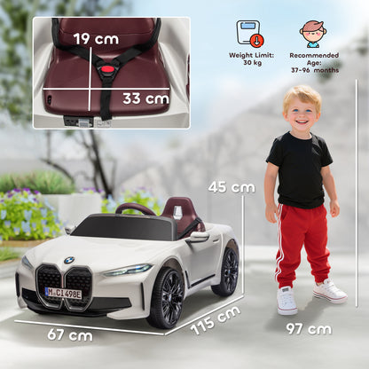 BMW i4 Licensed 12V Kids Electric Ride-On Car, White, Red and Light Blue