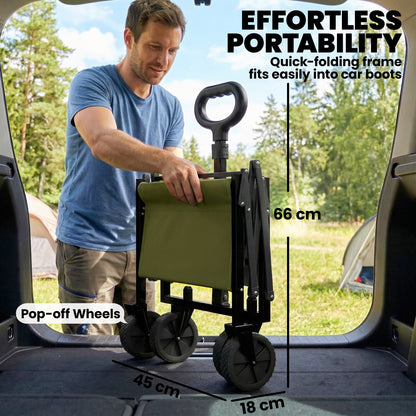 60L Foldable Festival Trolley on Wheels, Collapsible Wagon Cart with Drop-Down Tailgate, Adjustable Handle, Green