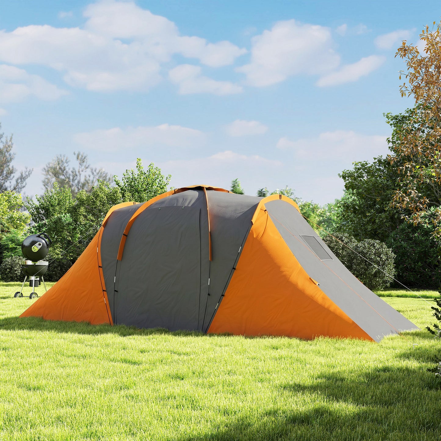 Large Camping Tent Tunnel Tent with 2 Bedroom and Living Area, 2000mm Waterproof, Portable with Bag for 4 Man, Orange