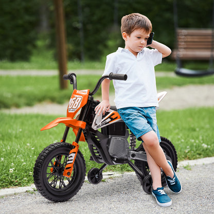 12V Kids Electric Motorbike, Kids Electric Ride on motorcycle w/ Twist Grip Throttle, Training Wheels, Orange