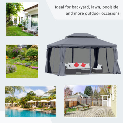 3 x 4m Aluminium Garden Gazebo, Marquee Canopy Shelter Pavilion Party Tent with Nets and Curtains for Garden and Deck