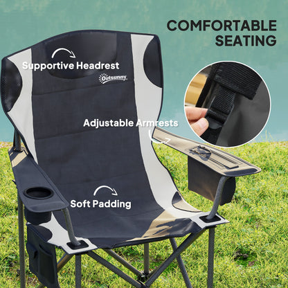 Set of 2 Folding Camping Chairs, Padded Camping Chairs with Adjustable Armrests