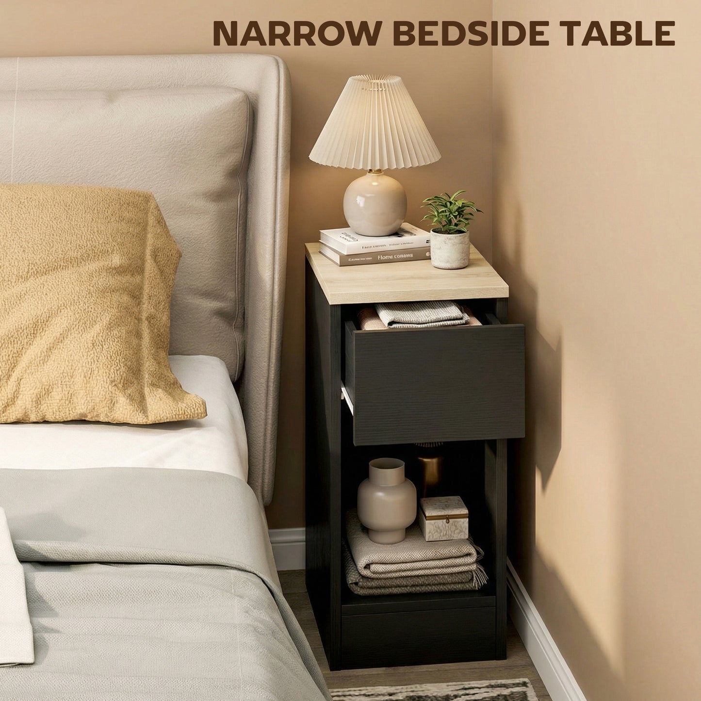 Set of Two Modern Storage Bedside Tables - Black