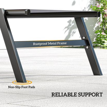 Sun Loungers Set of 2 with Side Tray Table, Garden Recliners with 5-Position Adjustable Backrest, 2 Wheels, Grey