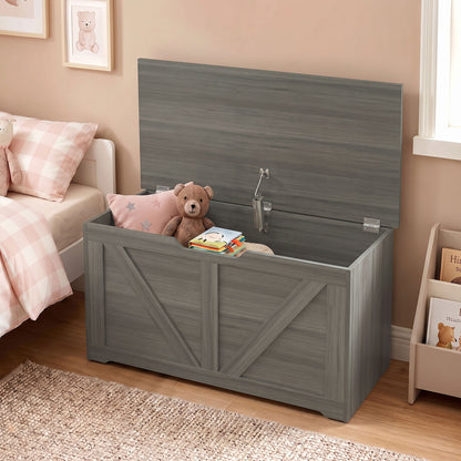 100L Home Storage Box, with Safety Hinge - Dark Grey Wood-Effect