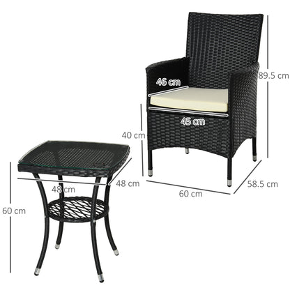 3-Piece Rattan Bistro Set with Cushions – Black