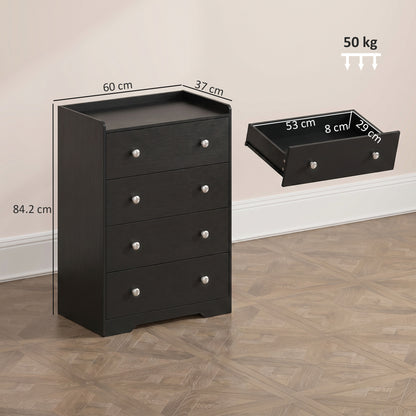 4 Drawer Chest of Drawers, Modern Dresser for Bedroom, Storage Cabinet for Living Room Entryway, Black Wood Effect