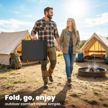 3ft Folding Camping Table, Picnic Table with Mesh Storage Layer, Carrying Bag and Metal Frame, Black
