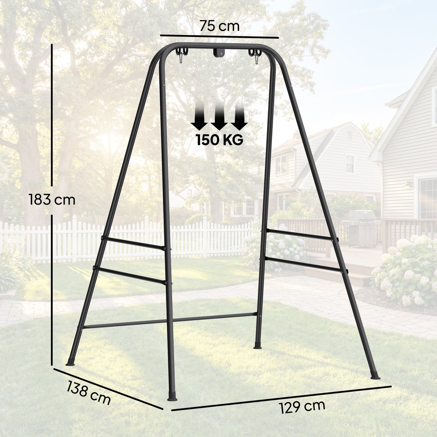 Hammock Chair Stand Only, 150KG Load Capacity, for Indoor Outdoor, Black