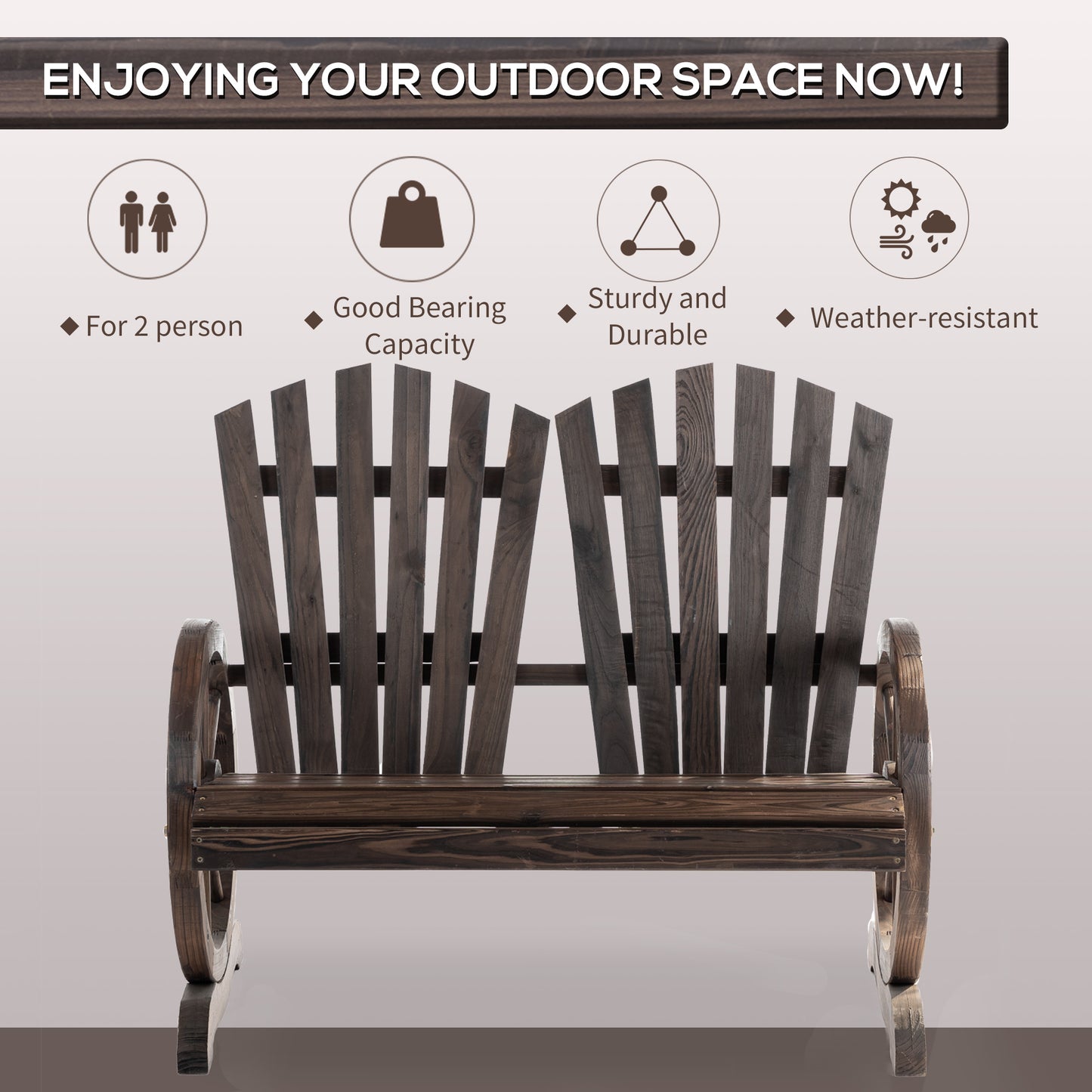 Fir Logs Love Seats with Wheel-Shaped Armrests, Large Load-Bearing Chair, Natural Wood Grain