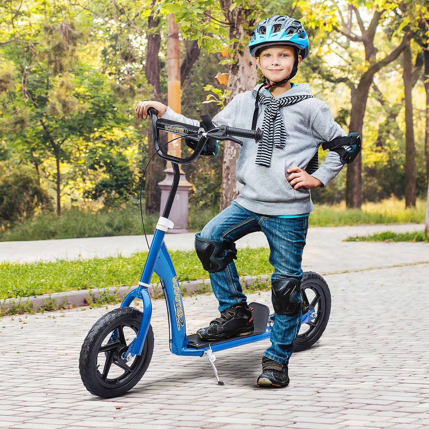 Kids Scooter Kick Scooter, with 12" EVA Tyres, Rear Brake, Big Wheels Scooter for 5-12 Years , Blue