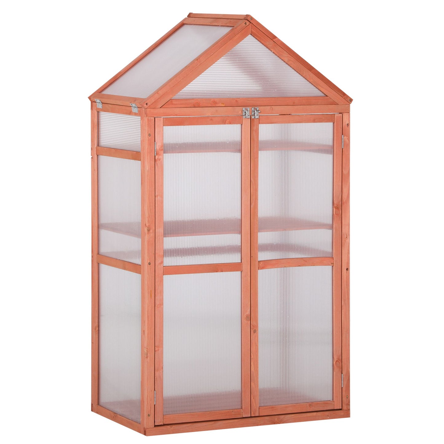Garden Cold Frame Polycarbonate Greenhouse with Adjustable Shelves, Double Doors, Openable Top Covers