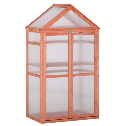 Garden Cold Frame Polycarbonate Greenhouse with Adjustable Shelves, Double Doors, Openable Top Covers
