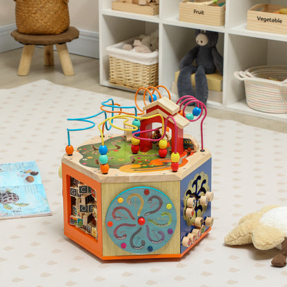 8 in 1 Wooden Activity Cube with Bead Maze, Shape Sorter, for Kids Boys Girls 18+ Months