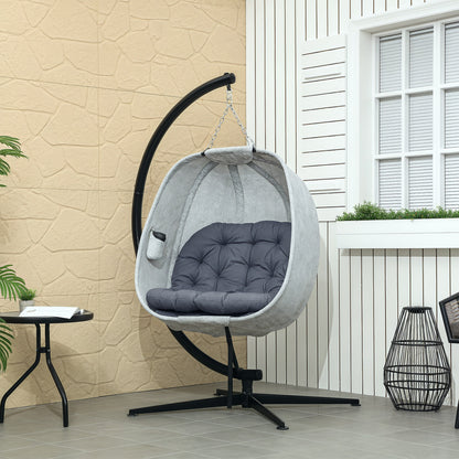 Hanging Egg Chair Outdoor Indoor Garden Swing Chair with Folding Basket, Garden Hanging Chair with Stand, Thickened Cushion