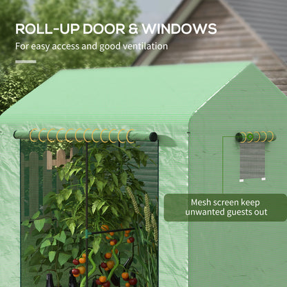 Greenhouse, Walk-in Garden Grow House with Roll-up Door and Mesh Windows, 200 x 140 x 200cm, Green