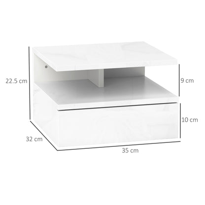Floating High Gloss Bedside Table - High Gloss White