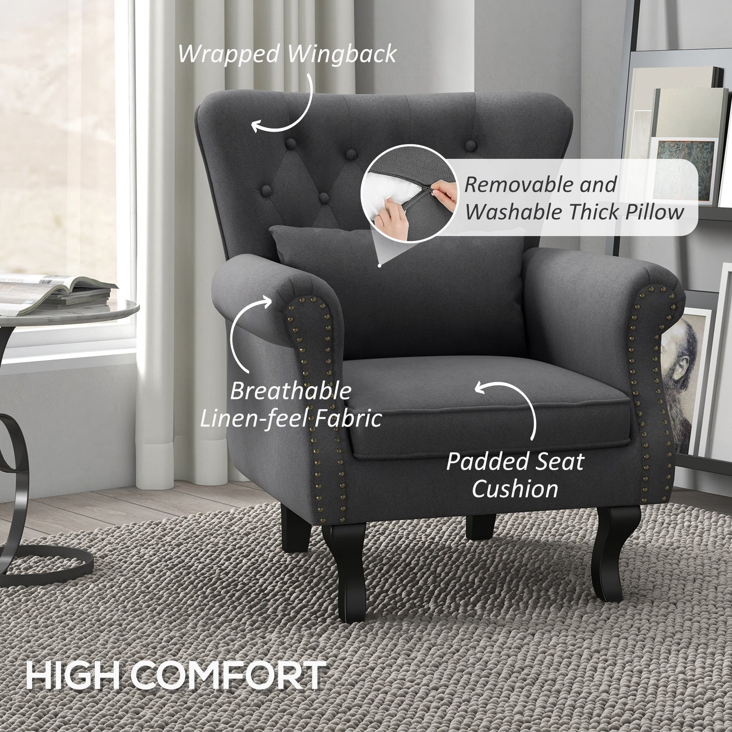 Chesterfield-Style Accent Chair - Grey