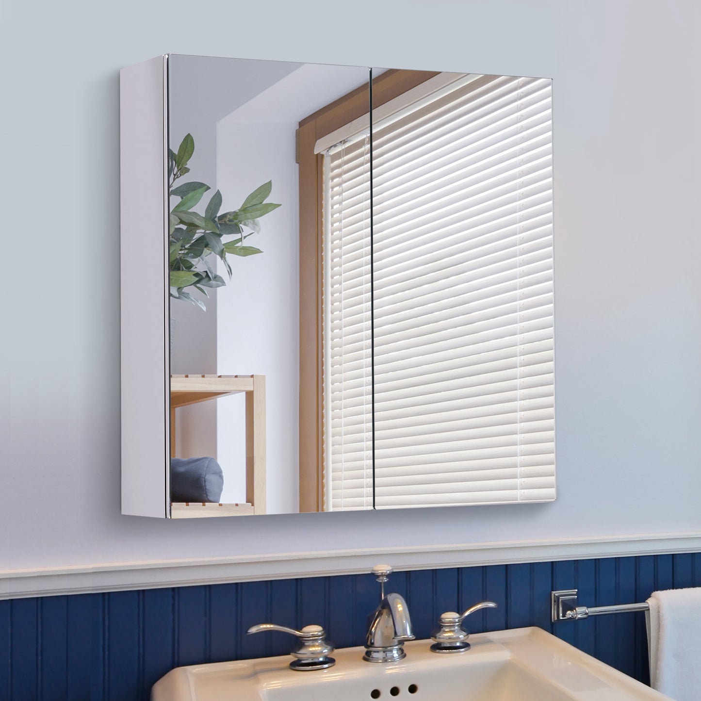Bathroom Mirror Cabinet, Stainless Steel Wall Mounted Bathroom Storage Cabinet with Double Doors, 60x55cm