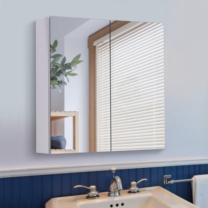 Bathroom Mirror Cabinet, Stainless Steel Wall Mounted Bathroom Storage Cabinet with Double Doors, 60x55cm