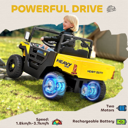 Kids Ride on Car, 12V Electric Kids UTV with Electric Dump Bed, 4-Wheel Suspension for 3-8 Years, Yellow