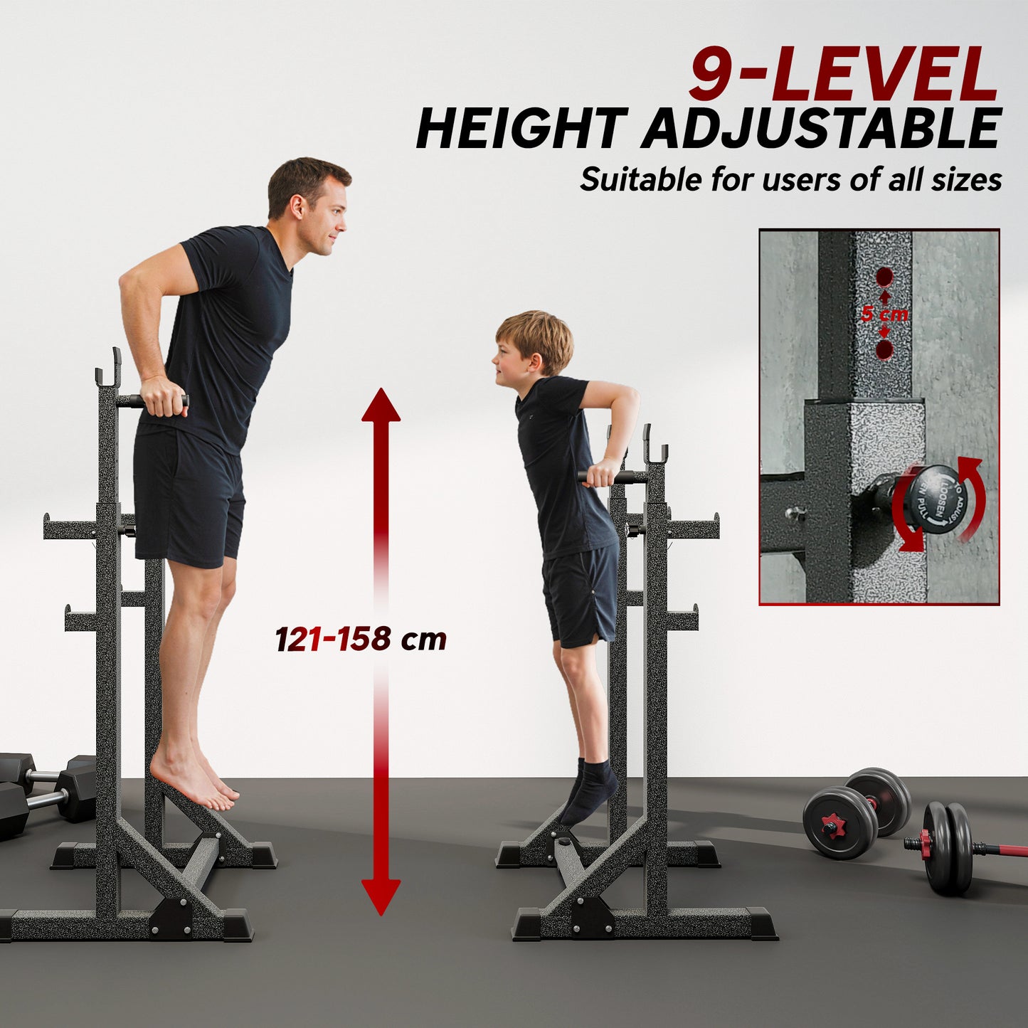 Heavy Duty Barbell Squat Rack, Adjustable and Multifunctional Weight Power Stand, for Home, Gym - Black