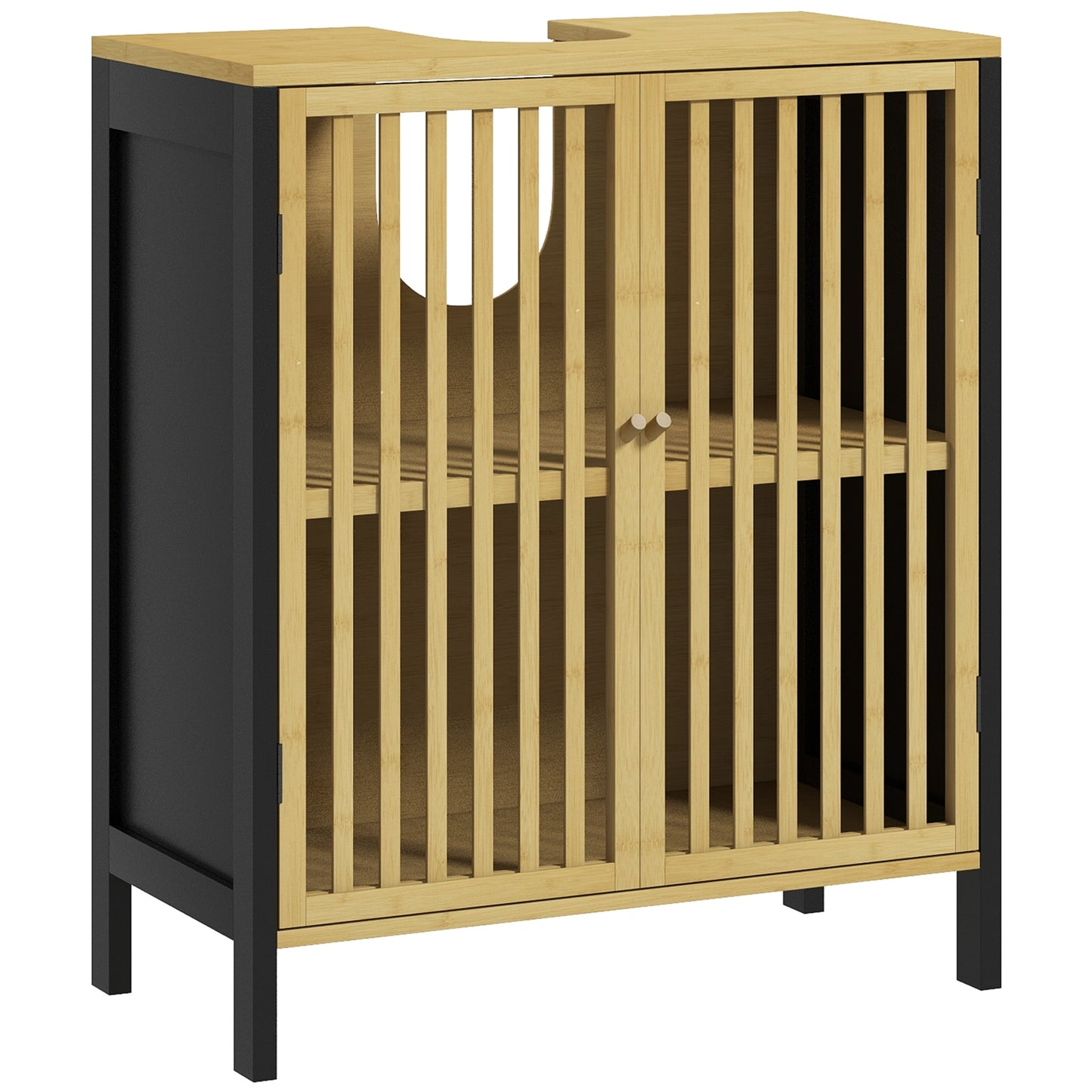 Bamboo-Blend Retro Cut-Out Under Sink Cabinet
