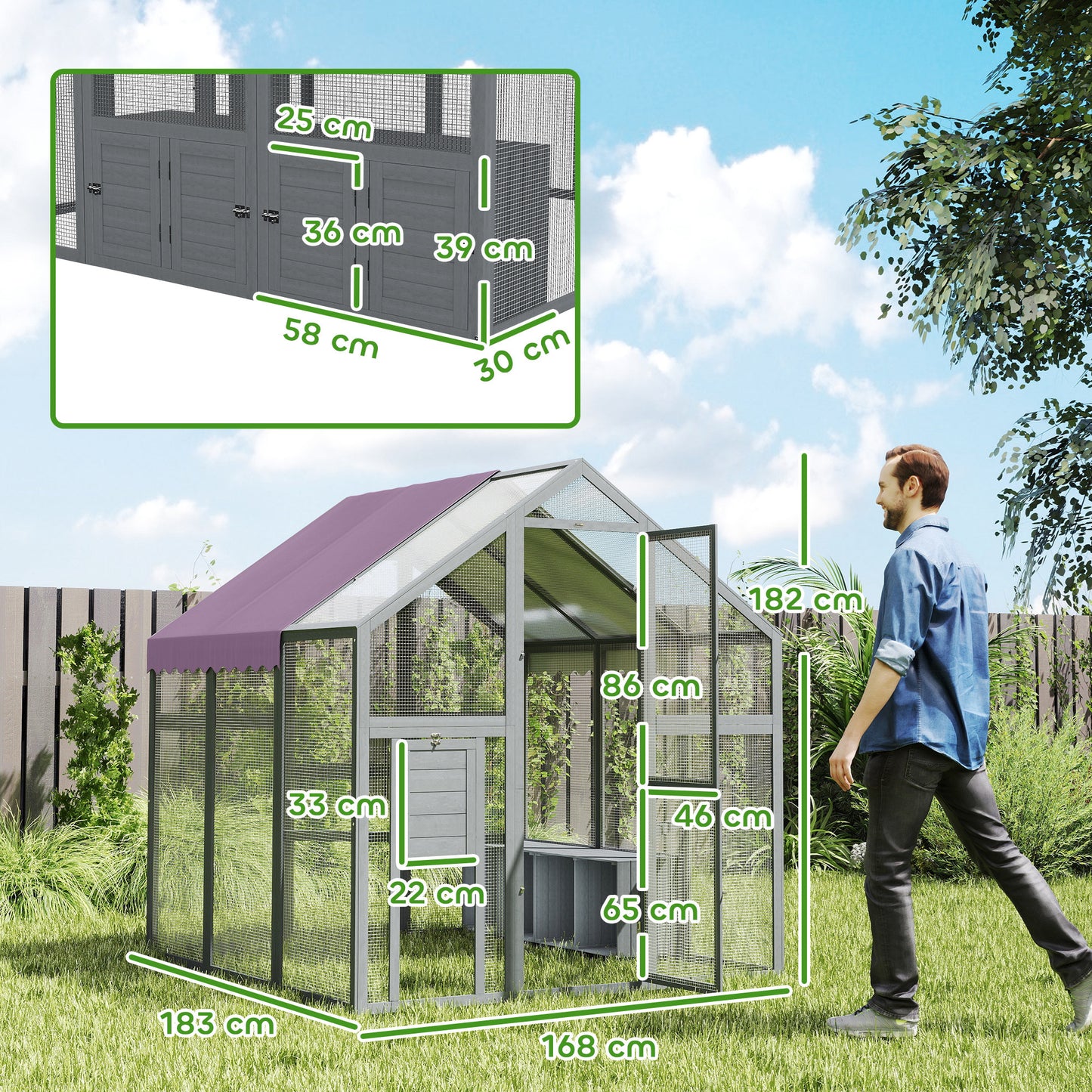Large Walk In Chicken Run with Waterproof & Anti-UV Cover, for 6-8 Chickens, for Garden, Farm, 5.5' x 6' x 6'