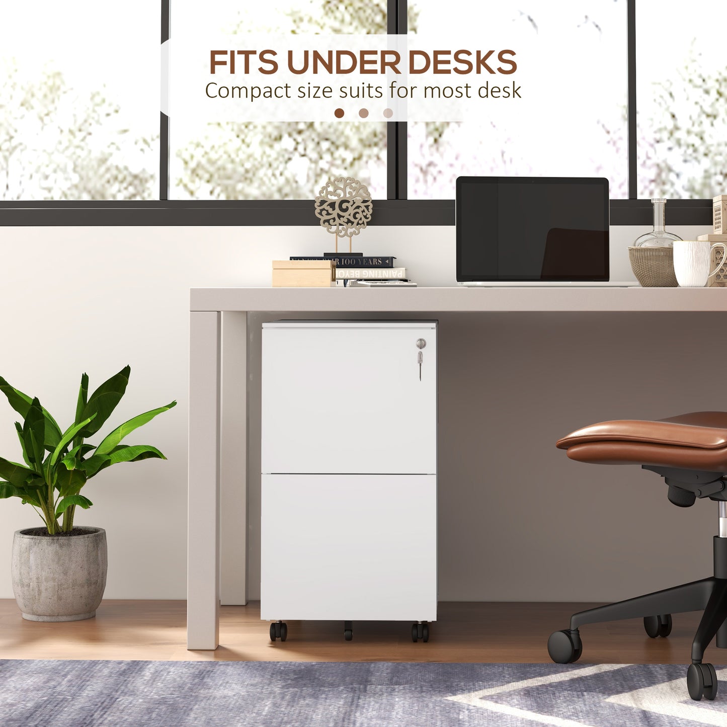 2-Drawer Filing Cabinet with Lock and 5 Wheels, Steel Mobile File Cabinet, for A4, Legal and Letter Size, Pre-Assembled Body