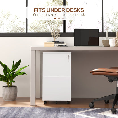 2-Drawer Filing Cabinet with Lock and 5 Wheels, Steel Mobile File Cabinet, for A4, Legal and Letter Size, Pre-Assembled Body
